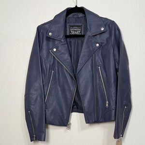Levi's Navy Leather Jacket with Silver Details